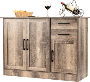 Credenza da Cucina, Mobile Buffet da Terra con 2 Cassetti, 3 Ante e 1 Ripiano Regolabile, per Sala da Pranzo, Cucina, Salotto, Ingresso, Grigio