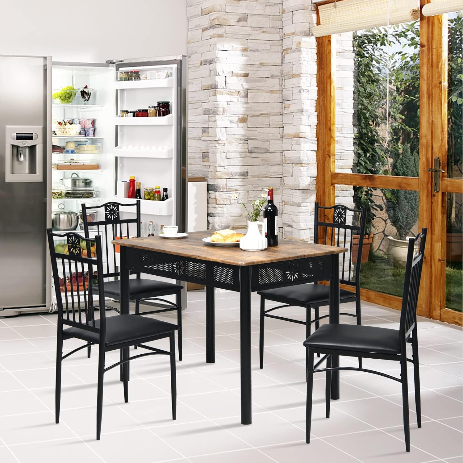 Set Tavolo e Sedie da Pranzo 5 Pezzi, Tavolo Cucina Rettangolare 110 cm con Sedie Imbottite per 4 Persone, Set Mobili Salvaspazio per Soggiorno Cucina Bar Ristorante (nero)