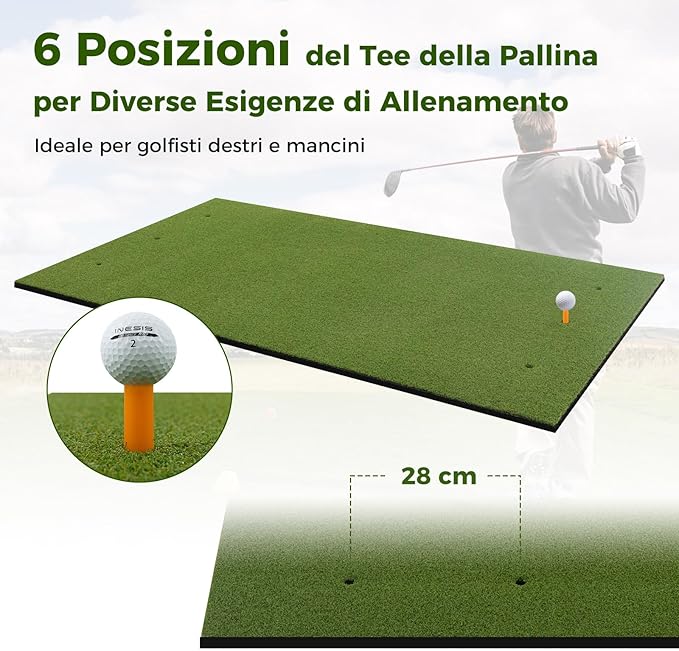 Tappeto da Allenamento Golf 3-in-1, Tappetino da Allenamento in Erba Sintetica con 2 Punte da Golf, 2 Aste di Allineamento e 3 Fori Preforati per le Punte