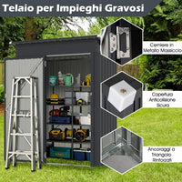 Casetta da Giardino, Capanno da Esterno con Design a Tetto Inclinato, Venti d'Aria, Struttura in Metallo Zincato, Armadio da Giardino, Cortile, Prato e Patio (Grigio Scuro)