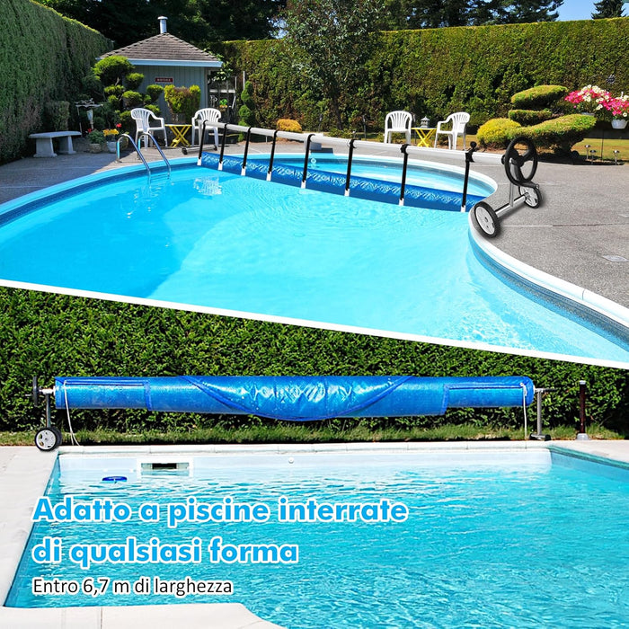 Rullo Avvolgitore per Piscina, Avvolgitore Telo Piscina 7 M Regolabile con Ruote in Gomma, Avvolgitore per Piscina in Alluminio