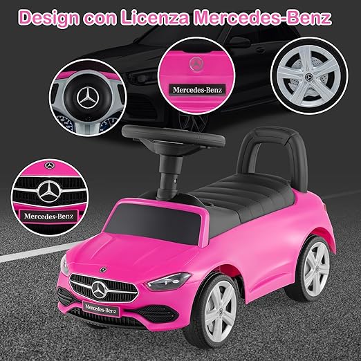 Mercedes Benz Macchinina Cavalcabile a Spinta per Bambini, Auto da Gioco con Volante Clacson e Suono, Spazio di Archiviazione, Auto a Spinta per bambini 1-3 Anni (Rosa)