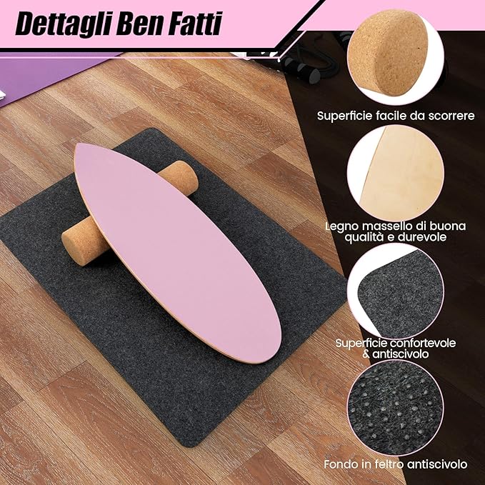 Balance Board in Legno, Tavola di Equilibrio con Rullo e Tappetino per Allenamento Skateboard Hockey Snowboard Surfing, Attrezzi 3 in 1 per Esercizi Equilibrio e Tonificazione Core