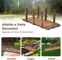 Ponte da Giardino in Legno, Ponte Decorativo con Finitura Tinta e Catena di Sicurezza, Ponte ad Arco in Legno per Giardino, Patio, Cortile e Fattoria, Carico 80 kg
