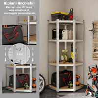 Scaffale ad Angolo a 4 Ripiani, Scaffalatura Regolabile per l'Archiviazione in Garage, Mensola Metallica Resistente, Carico 720 kg per Magazzino Dispensa e Cucina (Argento)