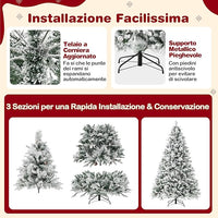 Albero di Natale Innevato 136/180/210 cm, Albero di Natale con 160/240/320 Luci LED, 472/850/1270 Rami di PE e PVC, 26/34/40 Pigne, Aghi di Pino e 8 Modalità di Illuminazione (210 CM)
