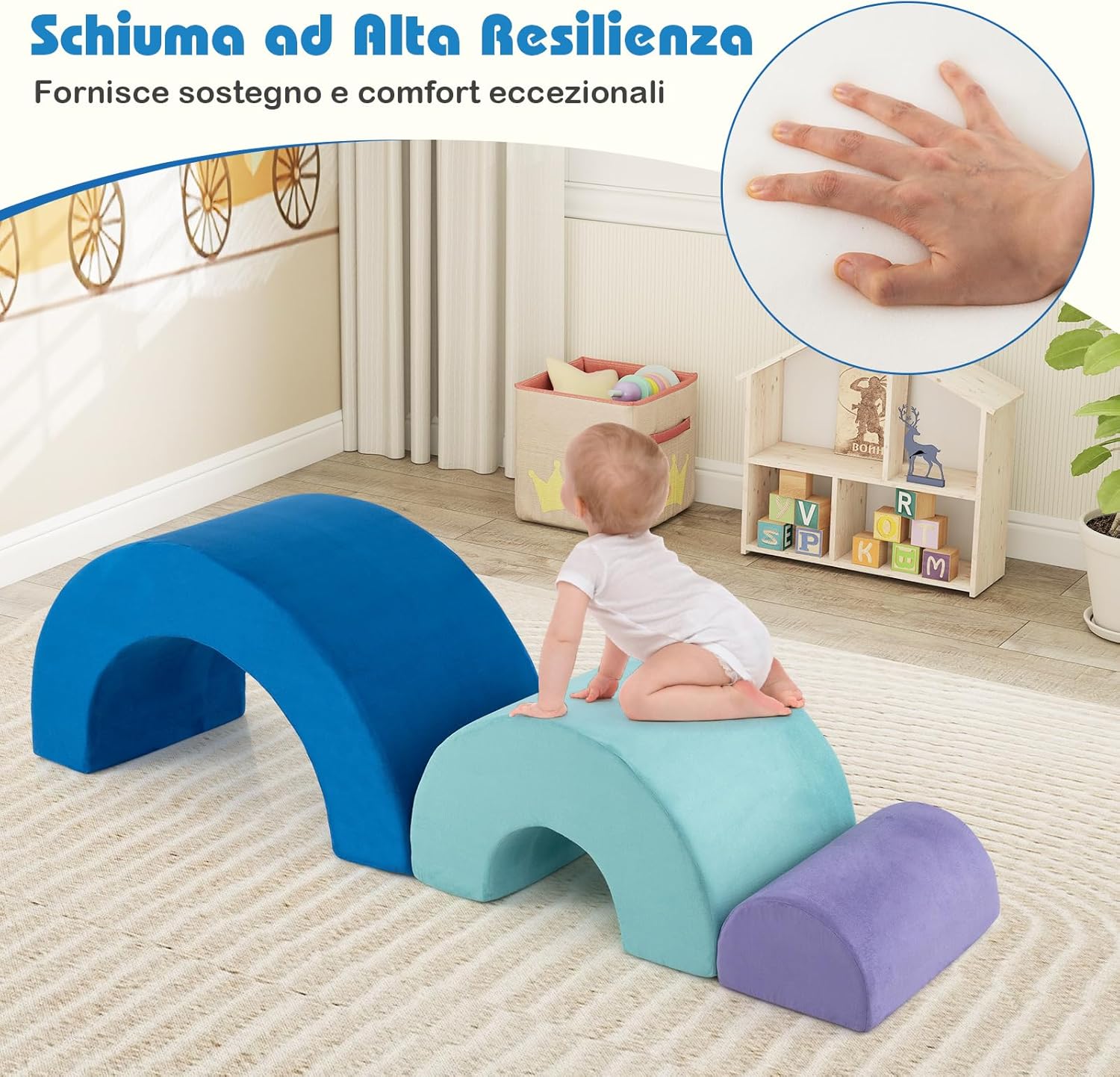 Set di Gioco Arrampicata Arcobaleno, Blocchi in Schiuma con Rivestimenti Lavabili in Lavatrice, Set di Attività da Arrampicata e Gattonamento per Interni per Bambini 3+ Anni