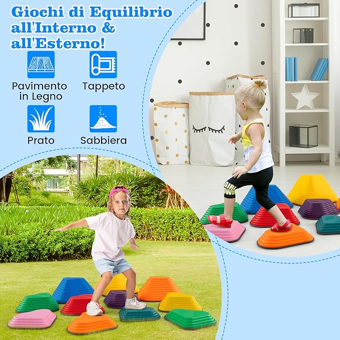 Pietre di Bilanciamento per Bambini 3+ Anni, Pietre Impilabili Antiscivolo da Interno/Esterno, Stepping Stones per Promuove la Coordinazione dell'Equilibrio e la Forza