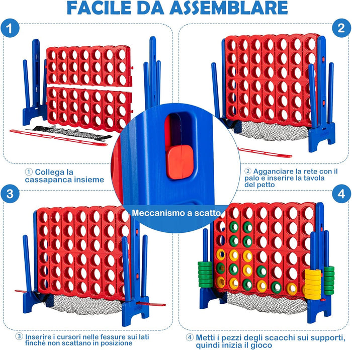 Forza 4 Gigante Mega 4 con Rete, Gioco Familiare da Interno ed Esterno per Bambini ed Adulti, 119 x 42 x 104 cm