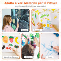 3 in 1 Cavalletto per Bambini, Cavalletto con Doppia Faccia Magnetica e Lavagna Bianca, Rotolo di Carta, 3 Bicchieri per Vernice e 2 Ceste in Tessuto, per Bambini 3-6 Anni (Grigio)