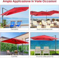 Ombrellone da Giardino, 300 x 300 cm, Ombrellone da Esterno con 3 Inclinazioni, Rotazione a 360°, Manovella, 8 Stecche, Base Incrociata (Vinaccia)