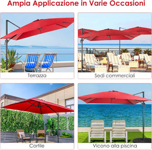Ombrellone da Giardino, 300 x 300 cm, Ombrellone da Esterno con 3 Inclinazioni, Rotazione a 360°, Manovella, 8 Stecche, Base Incrociata (Vinaccia)