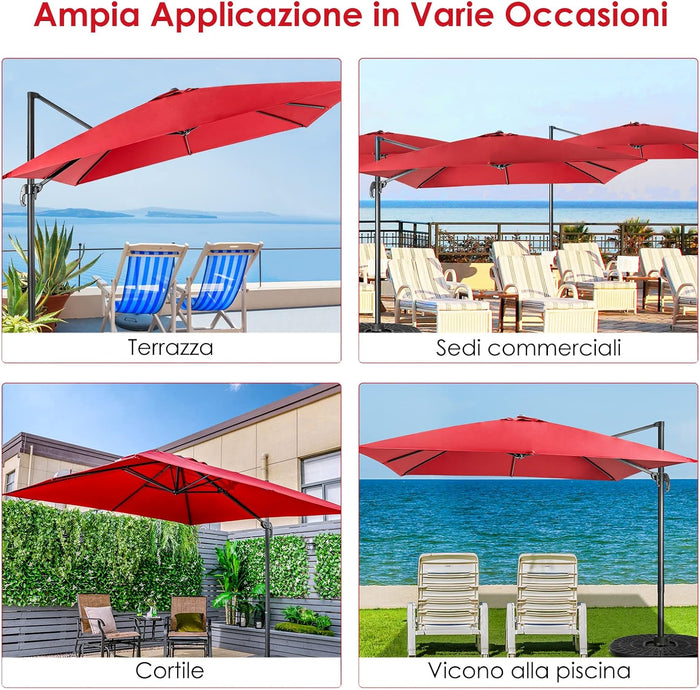 Ombrellone da Giardino, 300 x 300 cm, Ombrellone da Esterno con 3 Inclinazioni, Rotazione a 360°, Manovella, 8 Stecche, Base Incrociata (Vinaccia)