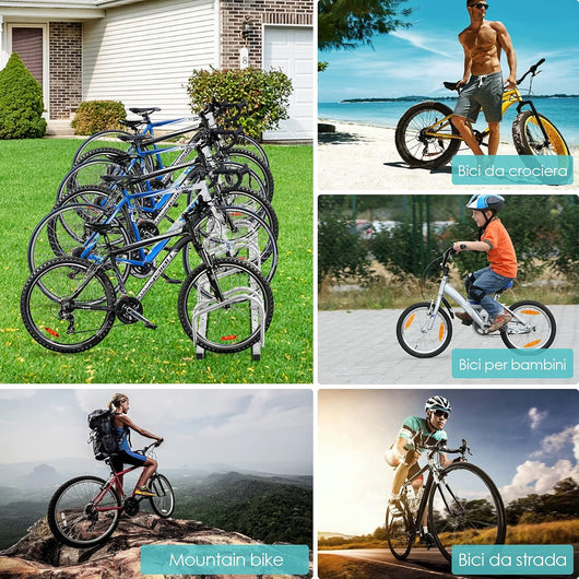 Rastrelliera per Biciclette, Portabiciclette Parcheggio Organizzatore per 4/5/6 Bici, Parcheggio per Biciclette, Telaio d'Acciaio (Argento, 6 Bici)