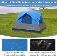 Tenda Campeggio per 2-3 Persone, Tenda a Cupola Ultraleggera, Impermeabile e Antivento, 4 Finestre a Rete, Tenda Zaino in Spalla per Escursionismo Campeggio All'aperto, Blu