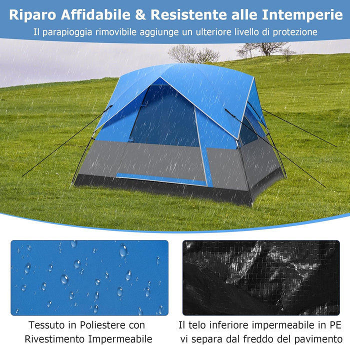 Tenda Campeggio per 2-3 Persone, Tenda a Cupola Ultraleggera, Impermeabile e Antivento, 4 Finestre a Rete, Tenda Zaino in Spalla per Escursionismo Campeggio All'aperto, Blu