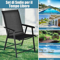 Set di 2 Sedie Pieghevoli, Sedia da Esterno con Struttura in Ferro Resistente, Con Braccioli, Ideale per Campeggio Spiaggia, 68 x 59 x 93cm (Nero)