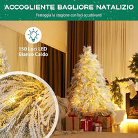 Albero di Natale Innevato 146/180 CM, Albero di Natale ArtificialePre-Luminoso con Cerniera e 150/250 Luci LED Bianche Calde, 279/519 Punte di Ramo, Ago di Pino (146 CM)