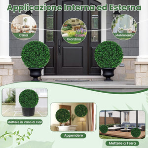 Set di 2 Sfere Topiarie Artificiali da 52 Cm, Piante Finte Sferiche con 20 Fascette, Protette dal Sole, Decorazione da Esterno e Interno per Cortile, Portico, Casa e Festa