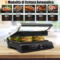 3 in 1 Piastre per Panini 2000 W, Bistecchiera Elettrica con 5 Modalità Automatiche, Cottura Bifacciali, Timer 0-4H e Display a LED, Materiale Antiaderente, Ideale per Panini e Barbecue