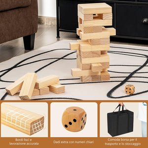 54 Blocchi di Legno di Pino con Angoli Curvi, Mattoncini Giocattoli, Torre di Legno Gigante con Borsa di Trasporto, Ideale per Feste e Party