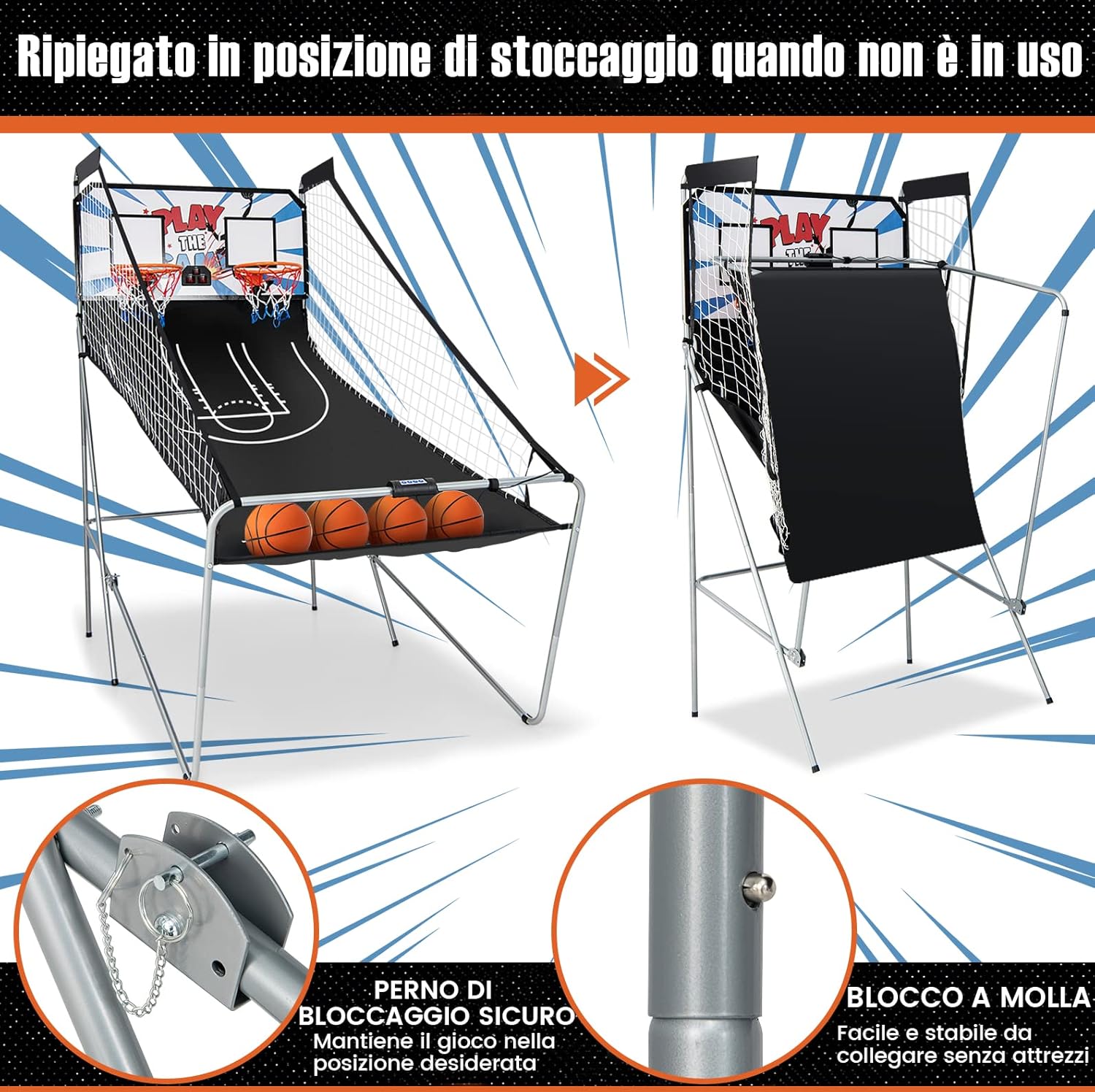 Macchina da Pallacanestro Elettronica, Canestro Basket da Camera a Doppio Tiro Pieghevole con Punteggio Elettronico, 4 Palle, 8 Modalità di Gioco e 2 Canestri (Bianco)