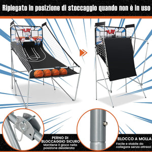 Macchina da Pallacanestro Elettronica, Canestro Basket da Camera a Doppio Tiro Pieghevole con Punteggio Elettronico, 4 Palle, 8 Modalità di Gioco e 2 Canestri (Bianco)