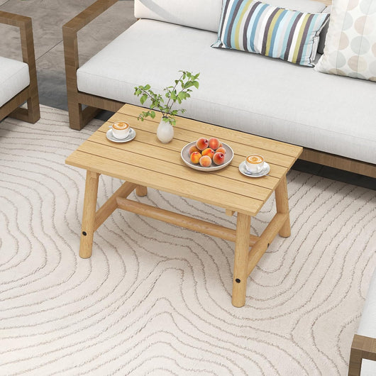 Tavolino da Caffè per Esterno, Tavolino Laterale in Legno con Piano a Doghe, Tavolo Rettangolare per Prato Balcone, Bordo Piscina, Portata 125 kg (Naturale)