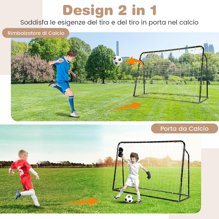 Set di Reti da Calcio 2-in-1 per Bambini: Ribalta e Porta da Calcio 187 x 122,5 cm, Set di Rete di Rimbalzo e Rete da Calcio Regolabile, Struttura in Metallo Robusto