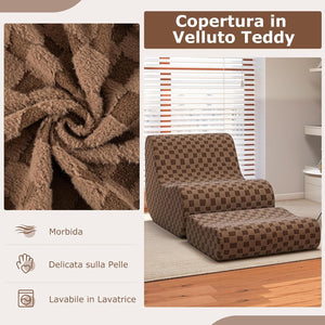 Sedia a Sacco con Pouf, Divano in Spugna ad Alta Elasticità, Fondo Antiscivolo e Copertura in Velluto Lavabile, Comoda Poltrona Pigra per Soggiorno Camera da Letto Sala Lettura (Marrone)