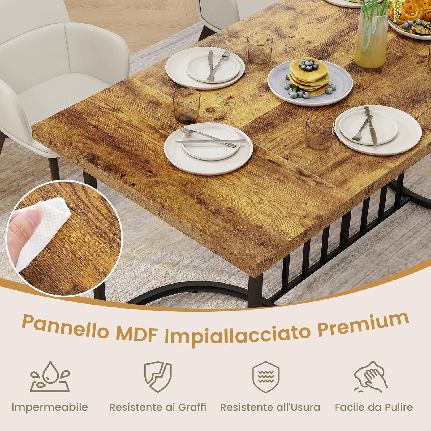 Tavolo da Pranzo 180 x 79 x 75 cm per 6-8 Persona, Tavolo Cucina Rettangolare in Legno con Struttura in Metallo, Mobile moderno per Sala da Pranzo e Ufficio, Capacità di Carico 135kg