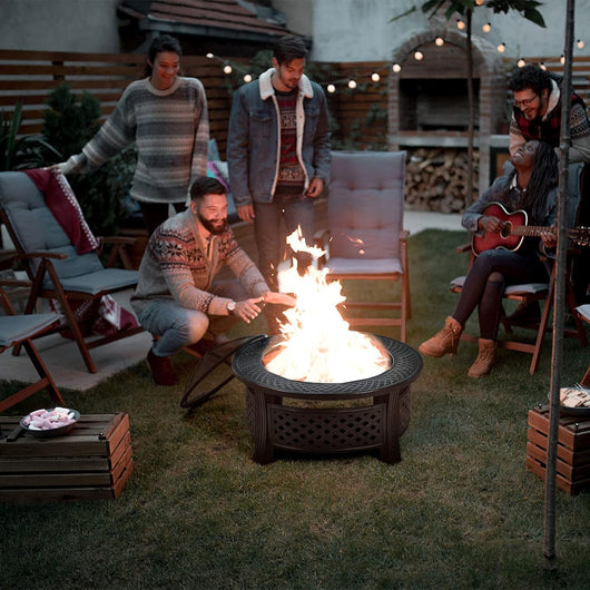 Braciere da Giardino, 3 in 1 Braciere da Esterno con Copertura Protettiva, Copertura Antipioggia e Attizzatoio, Diametro: 50 cm, per Campeggio, Cortile, Patio