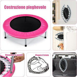 Mini Trampolino Elastico e Pieghevole, Capacità di Carico 150 kg, per Interno ed Esterno