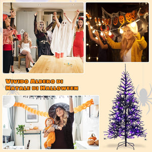 Albero di Natale Nero 183 cm, Albero di Natale Halloween con 791 Punte di Rami in PVC, 250 Luci LED e Ornamenti, Albero di Natale Artificiale con Luci per Casa, Ufficio e Scuola