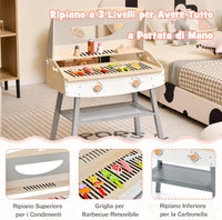 Set di Gioco Barbecue per Bambini, Giocatollo di Barbecue per Bambini con Accessori, Set da Cucina di Barbecue Realistico in Legno, per Ragazzi 3+ Anni