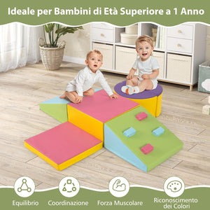 Set di 6 Blocchi di Schiuma per Arrampicata per Bambini, Blocchi in Schiuma per Arrampicarsi e Strisciare, Costruzione Mattoncini Morbidi per Bambini 12+ Mesi (Colorato)