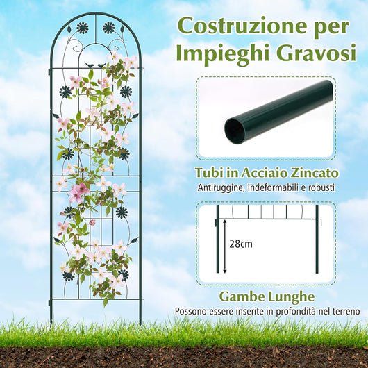 Grigliati per Rampicanti 220 x 50 CM, Set di 2 Tralicci di Metallo Antiruggine per Piante Rampicanti, Rose e Verdure, Decorazione Esterna per Giardino, Cortile e Patio (Verde)