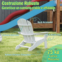 Sedia Adirondack per Bambini da Giardino, Sedie Ergonomica in HDPE con Schienale Inclinato e Braccioli, Poltrona per Interno ed Esterno, per Bambini 3 a 8 Anni, 52 x 53,5 x 64 cm (Bianco)