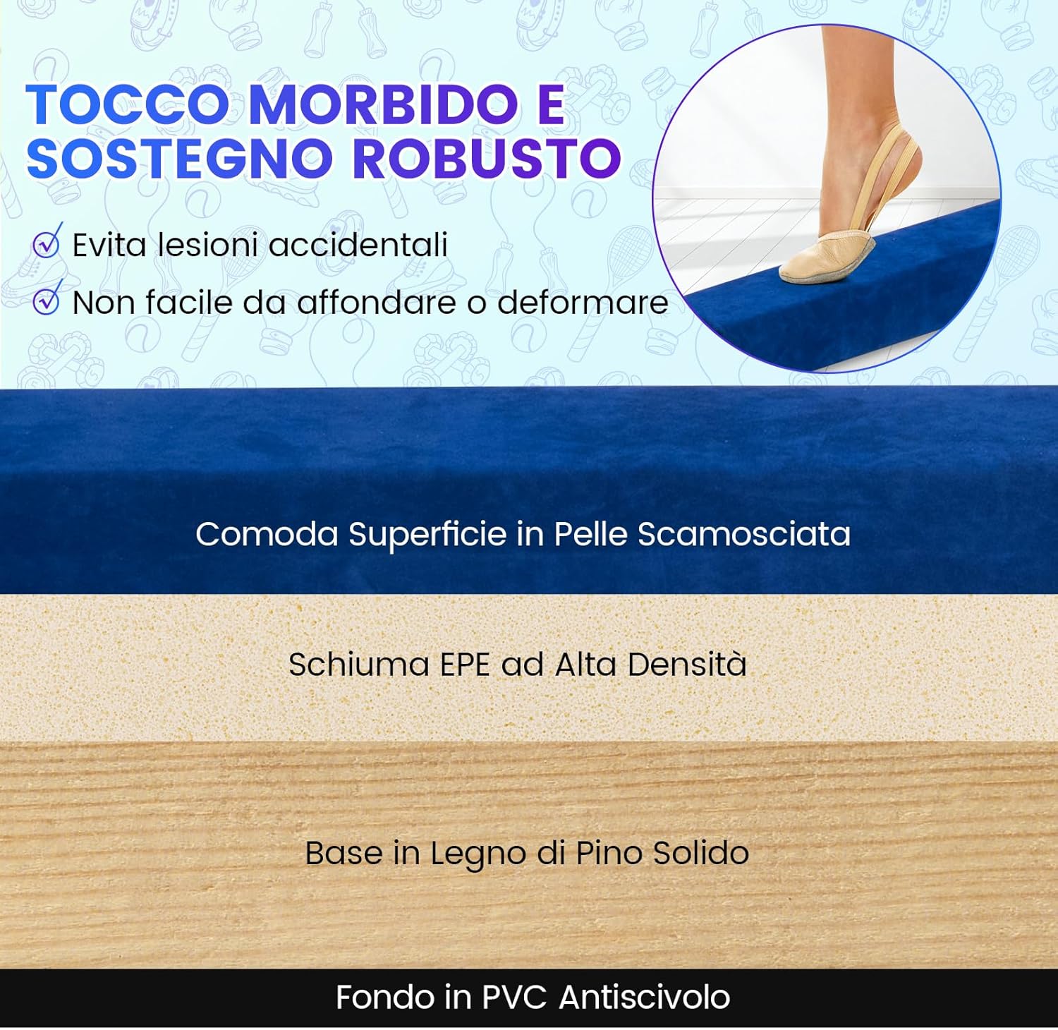 Trave Ginnastica Artistica per Casa 210/240 cm, Trave Pieghevole per Bambini con Maniglia, Base in Legno e Fondo Antiscivolo, Trave di Equilibrio da Pavimento