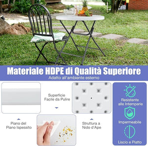 Tavolo Rotondo Pieghevole 81 cm, Tavolo da Campeggio in HDPE, Gambe in Metallo e Piedini Antiscivolo, per Esterno e Interno Picnic Campeggio, Portata 75 kg
