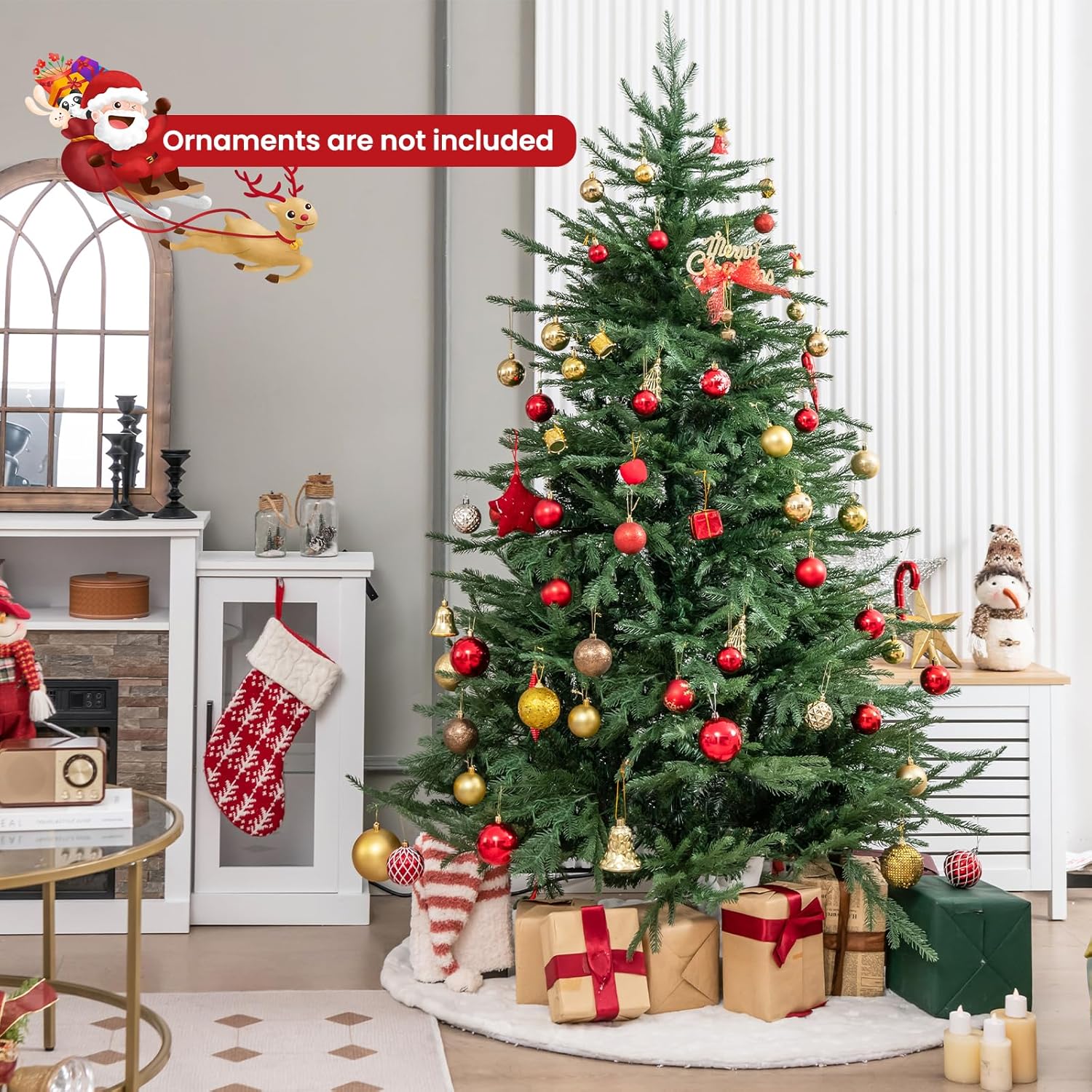 Albero di Natale 136/183 cm, Albero di Natale Artificiale Pre-Illuminato con 386/788 Rametti in PE e PVC, 180/280 Luci a LED Bianco Caldo e 8 Modalità di Illuminazione (136 cm)