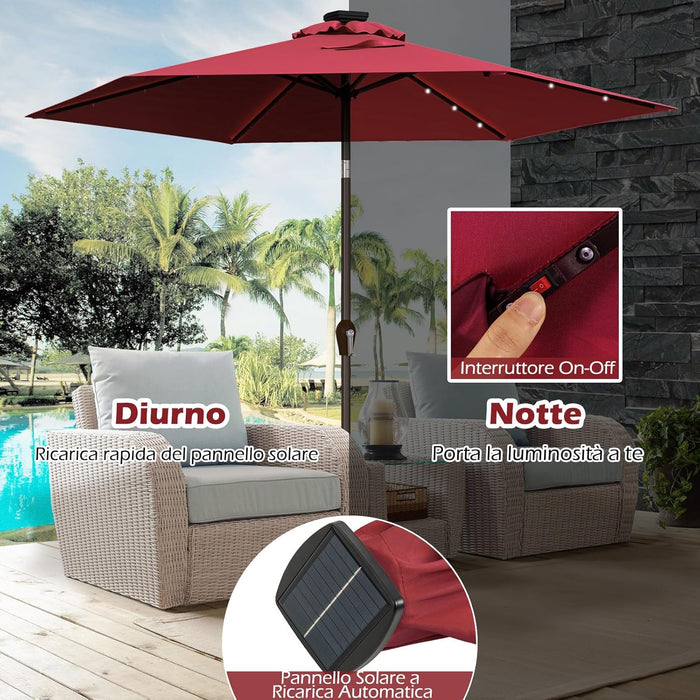 Ombrellone da Giardino con Led Luci ?270 cm, Parasole da Esterno Ombrello da Spiaggia (Rosso)