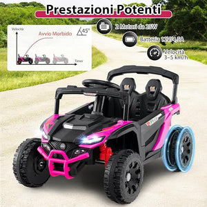 12V Macchina Elettrcia per Bambini, UTV Auto Elettrica con Telecomando, 3 Velocità, Luci LED, Musica, Clacson e Sospensioni a Molla, 3-5 km/h, Ideale per Bambini 3 Anni+ (Rosa)
