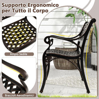 Set di 2 Sedie da Giardino in Alluminio Pressofuso, Sedie da Pranzo per Esterno, con Braccioli e Sedute Curve, Poltrona in Metallo da Giardino Balcone, Portata 150 kg (Modello 1)