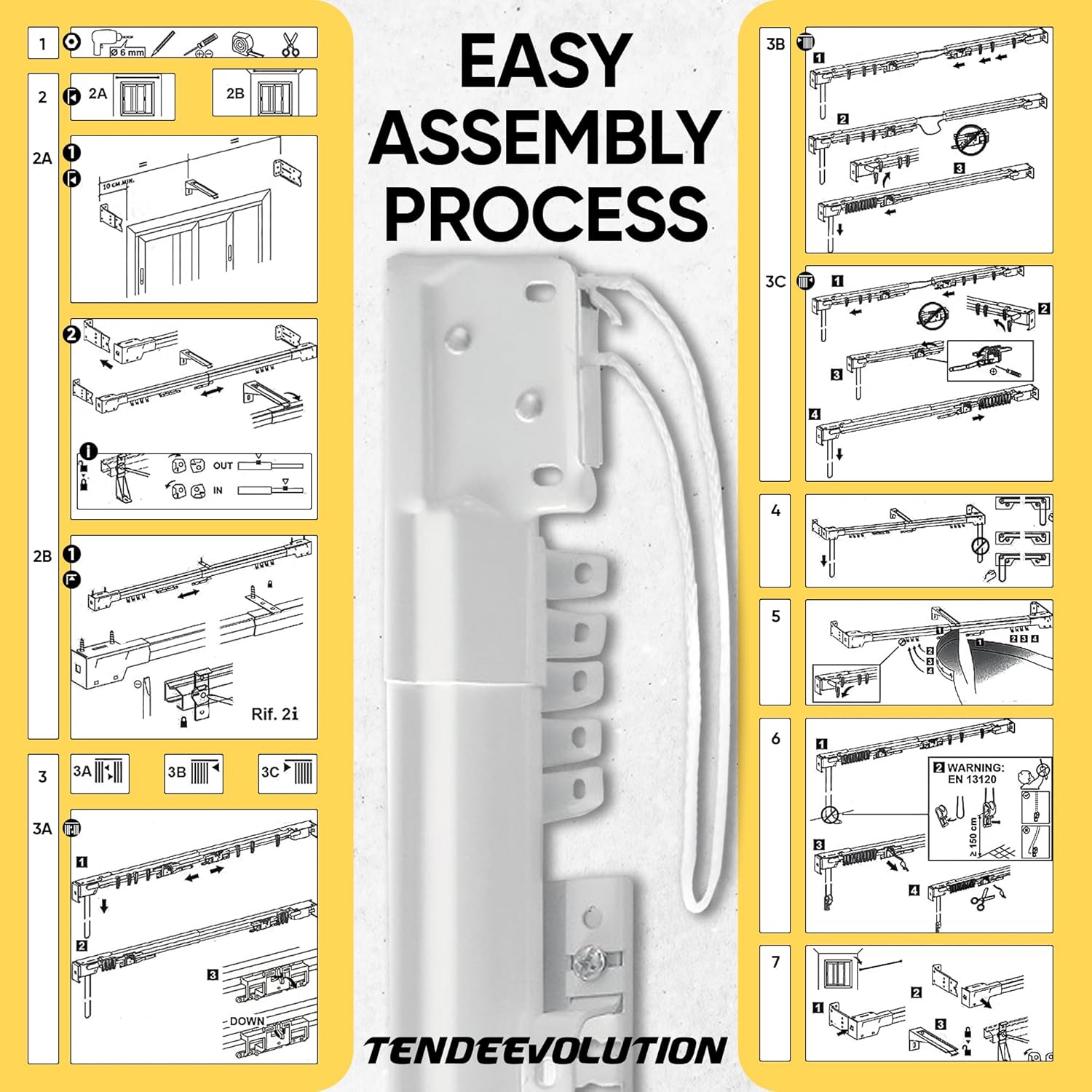 Binario estensibile a corda per tenda in ferro laccato bianco, Bastone estensibile da 213 a 400 CM