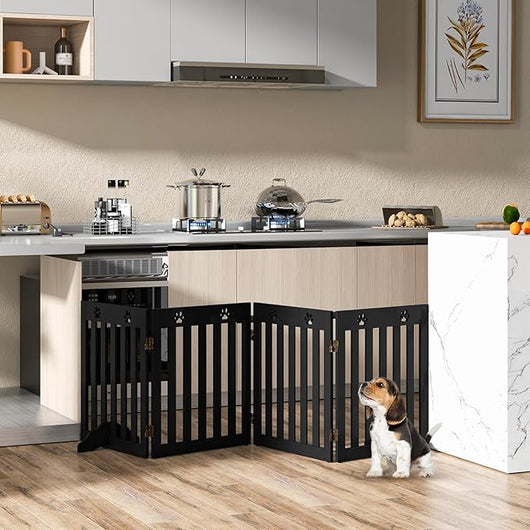 Cancelletto di Sicurezza Pieghevole, Barriera per Animali Domestici, in Legno, 4 Pannelli, 203 x 60 x 1,5 cm (Marrone)