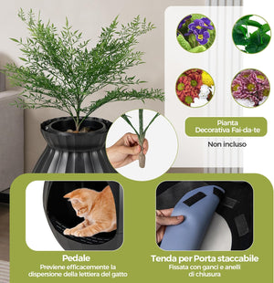 Lettiera per Gatti Smart con Rimozione Elettronica degli Odori e Sterilizzazione, Pianta Finta, Ciottoli, Tenda per la Porta, Paletta, Adatta per Gatti Grandi e Cuccioli (Nero)