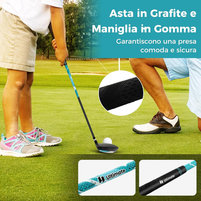 Set di Mazze da Golf per Bambini 5-7 Anni, Set Allenamento Golf con Sacca, Fodera Impermeabile, Legno di Fairway 3, Ferro 7, Ferro S e Putter per Bambini e Bambine, Destrorso