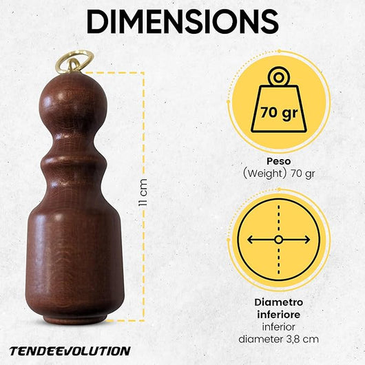 Peso per Tende in Legno con Fiocco Tendifune, Pomolo Colore Ciliegio, per Bastone in Legno con Movimento a Corda - Diametro 38mm, Lunghezza 11cm