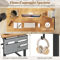 Scrivania per Ufficio e Casa, Scriviania con Ampio Piano e 4 Ruote Bloccabili, Scriviania per Computer di Metallo e Legno, 120 x 60 x 75 cm (Naturale)